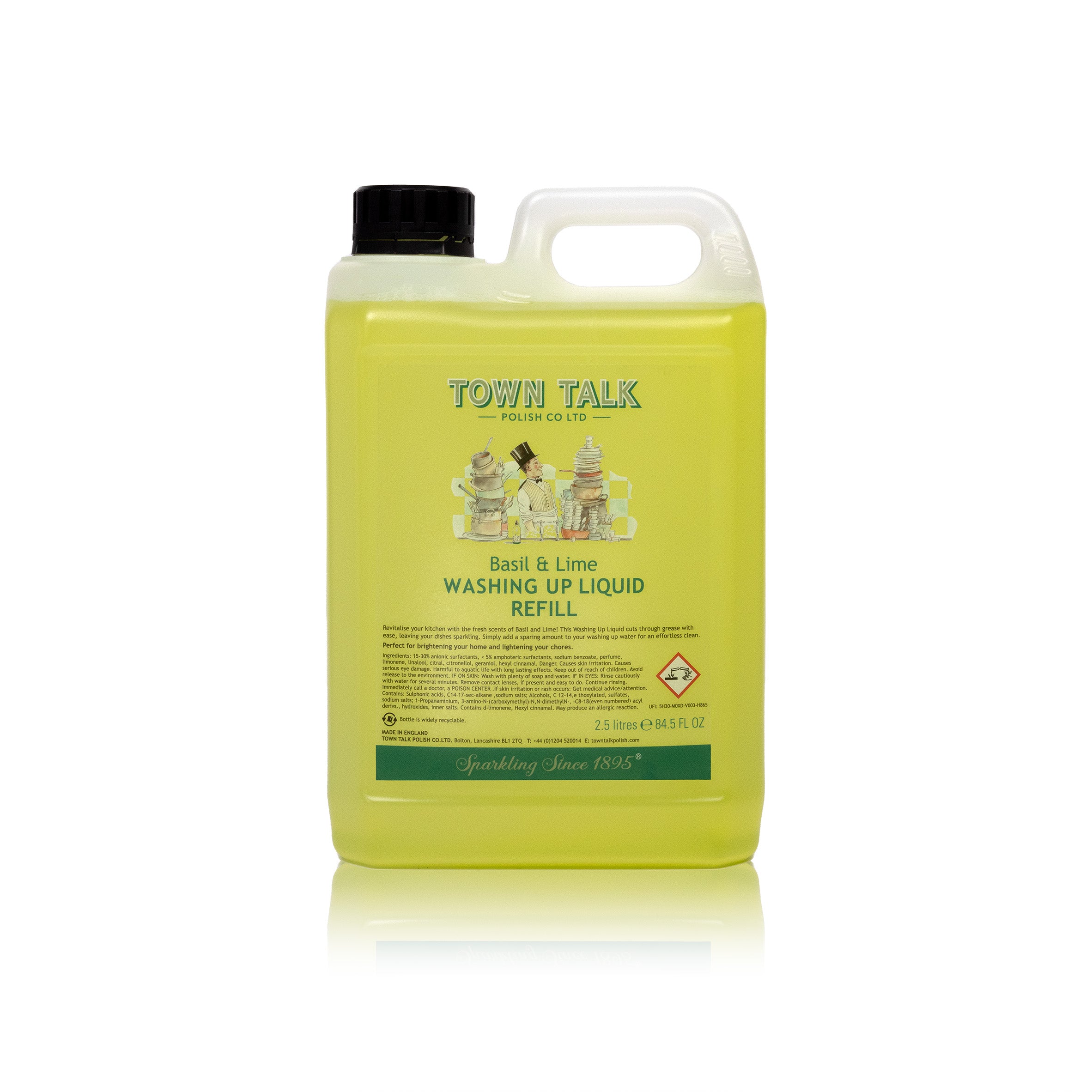 Town Talk Polish Basil and Lime Washing Up Liquid Refill 2.5 Litre Bottle