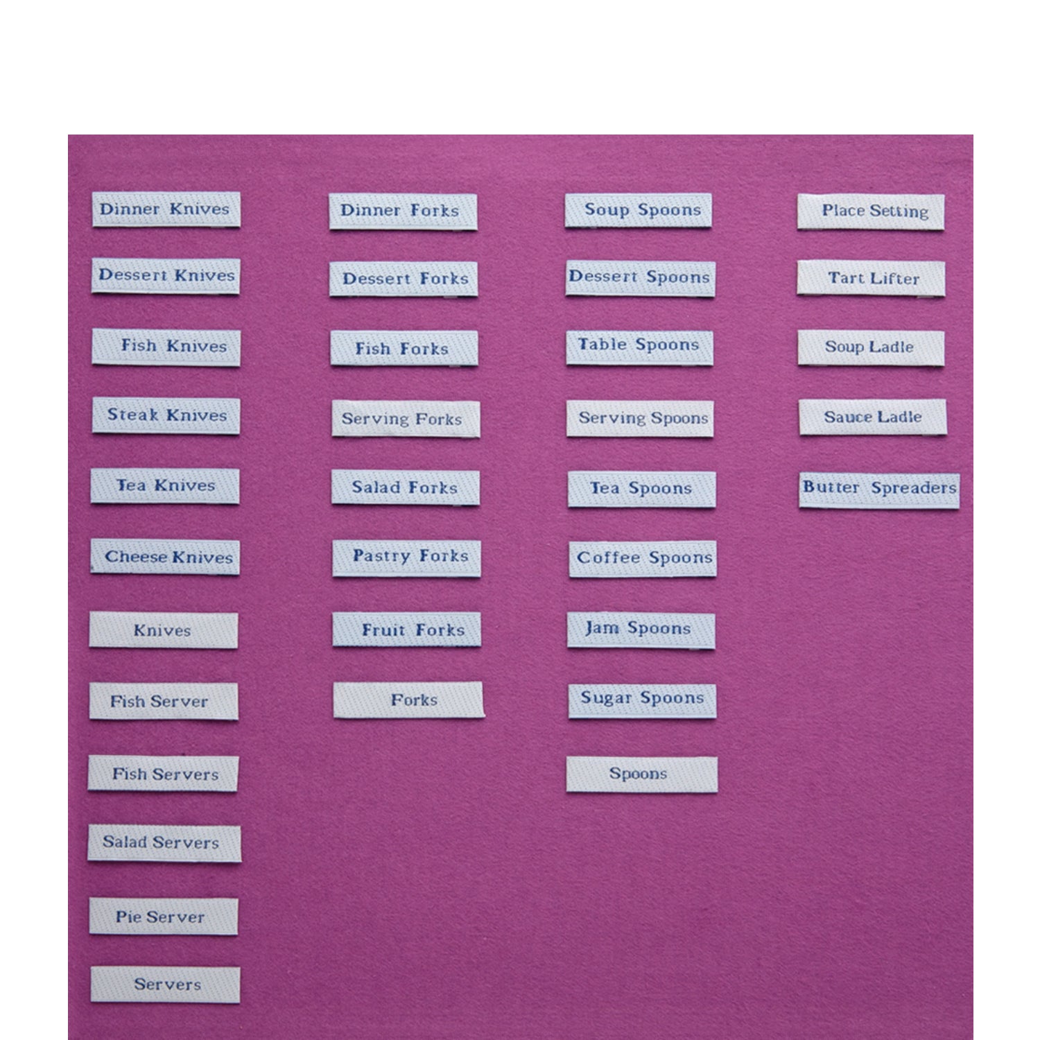 Town Talk Polish Cutlery Name Tapes Labels for Knives, Forks, Spoons and Serving Pieces