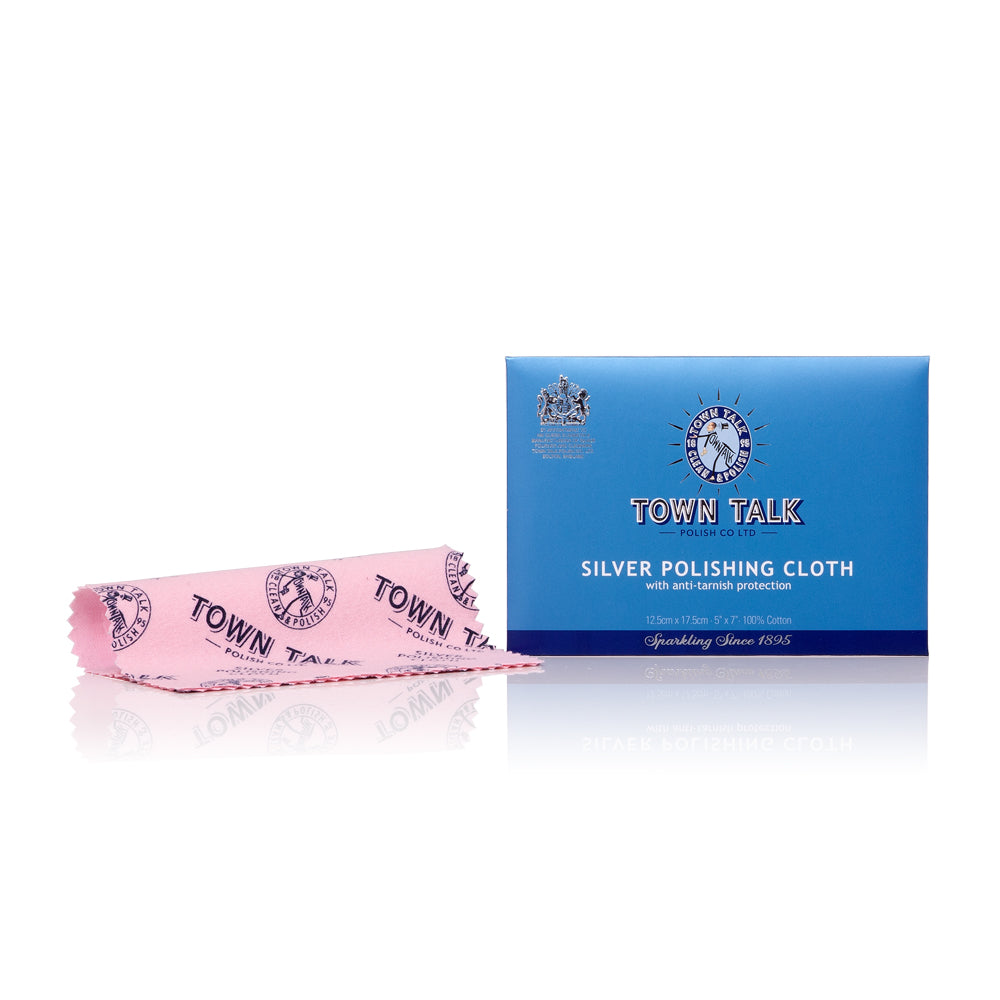 Town Talk Silver Polishing Cloth with anti-tarnish protection 12.5x17.5cm and packaging
