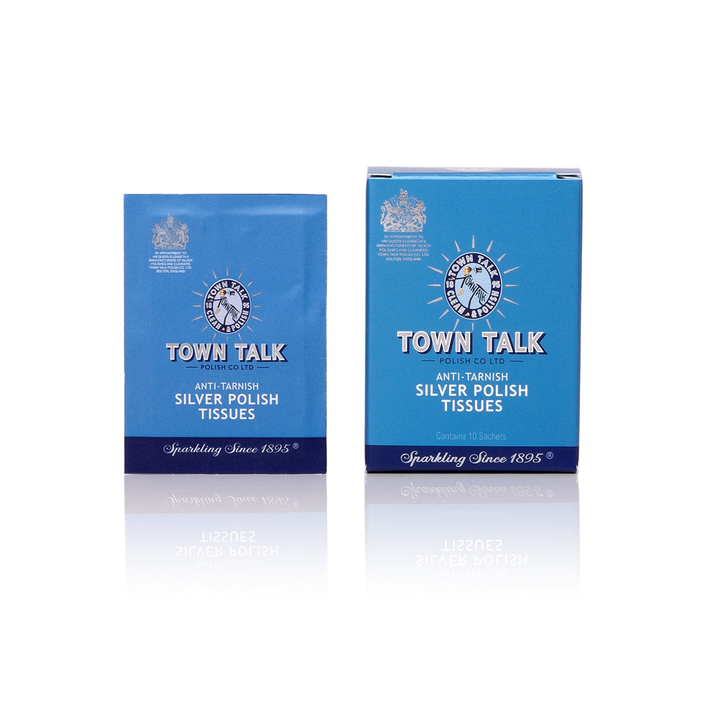Town Talk Polish Anti-Tarnish Silver Polish Tissues Sachet and Box of 10 Sachets