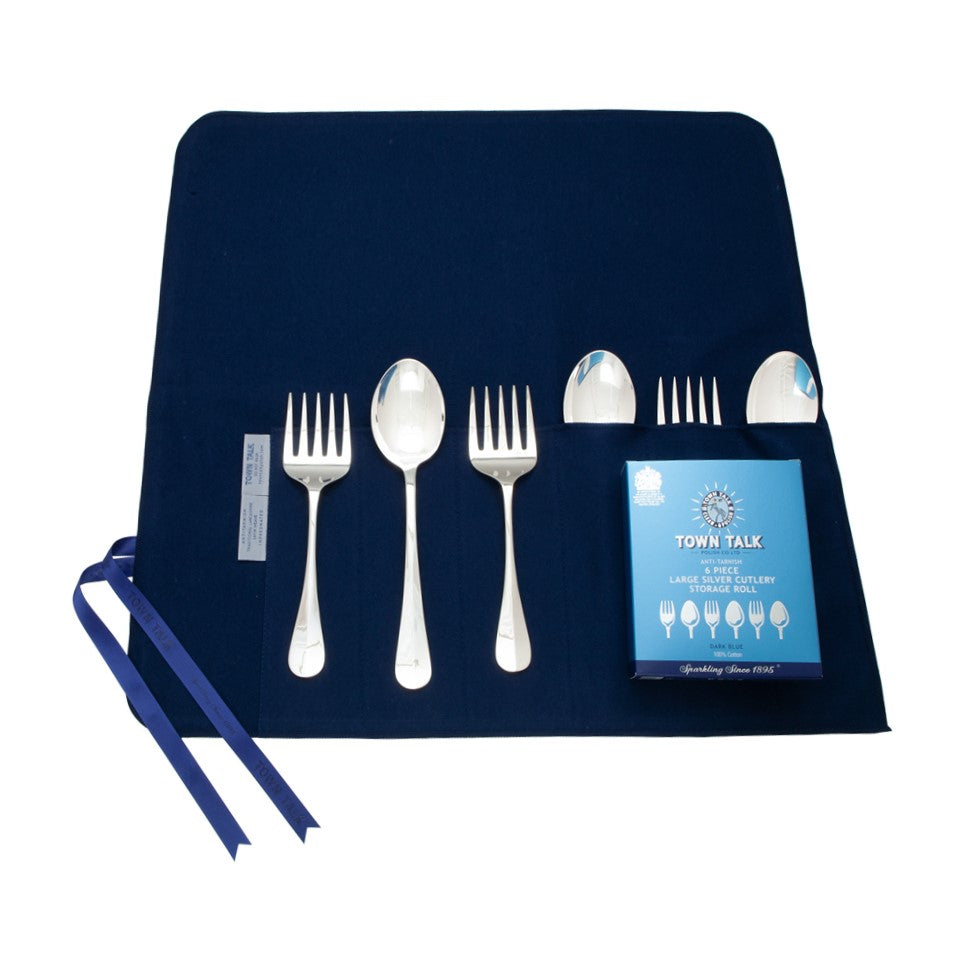 Town Talk Polish Anti-Tarnish 6 Piece Large Silver Cutlery Storage Roll with Serving Pieces and Packaging