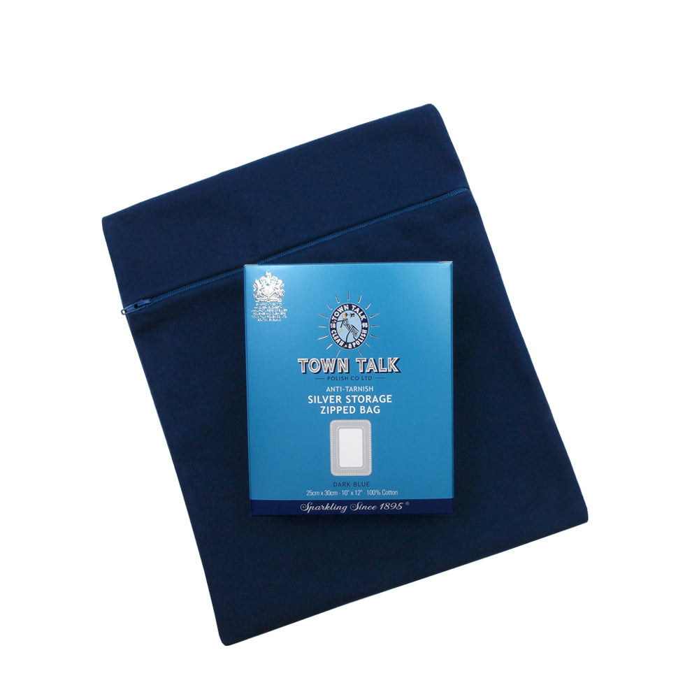 Town Talk Anti-Tarnish Silver Storage Zipped Bag 25x30cm in Dark Blue with Packaging
