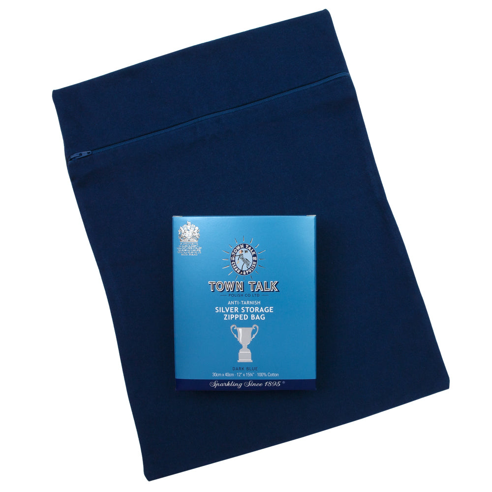 Town Talk Anti-Tarnish Silver Storage Zipped Bag 30x40cm in Dark Blue with Packaging