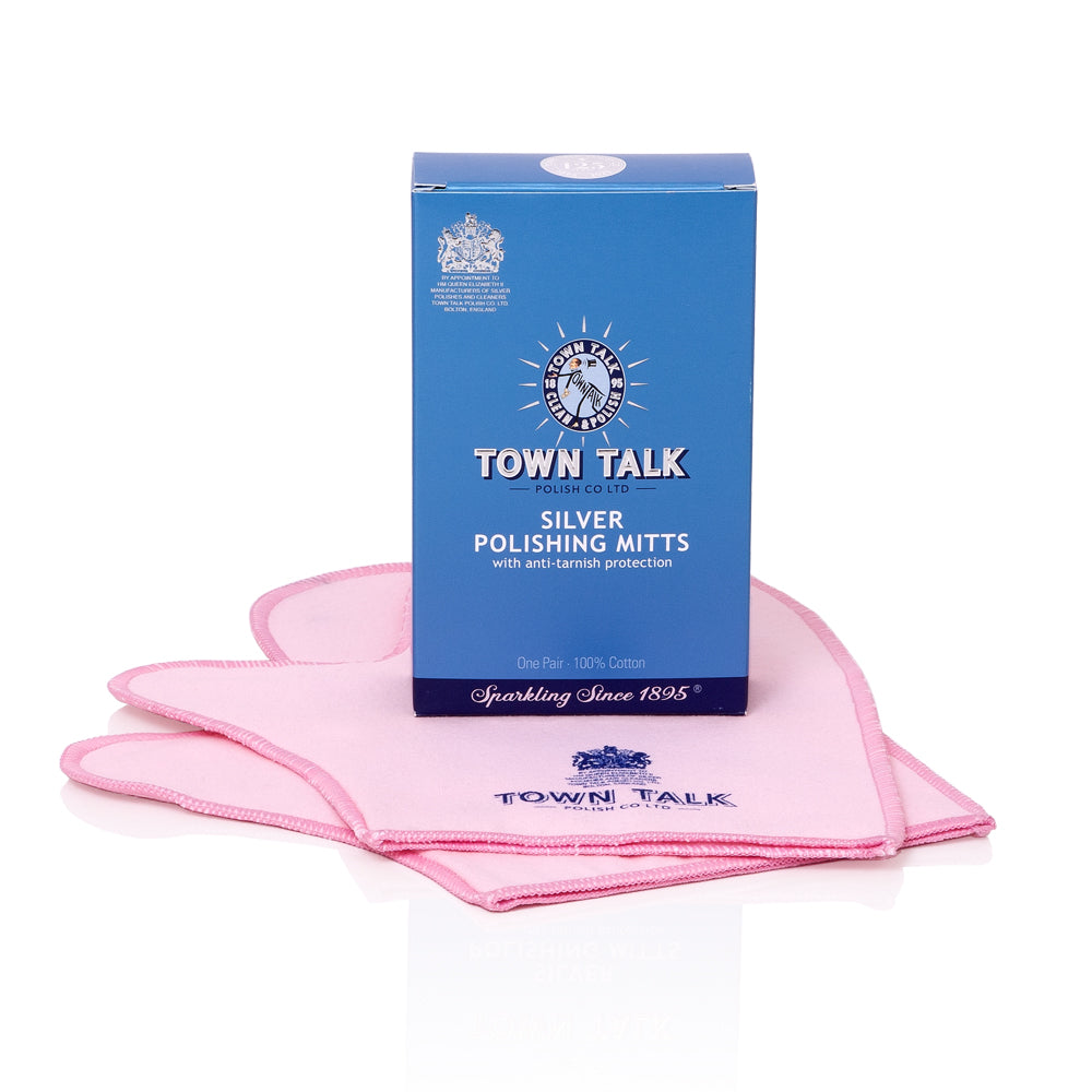 Town Talk Polish Silver Polishing Mitts with Anti-Tarnish Protection One Pair 100% Cotton Pink with Packaging