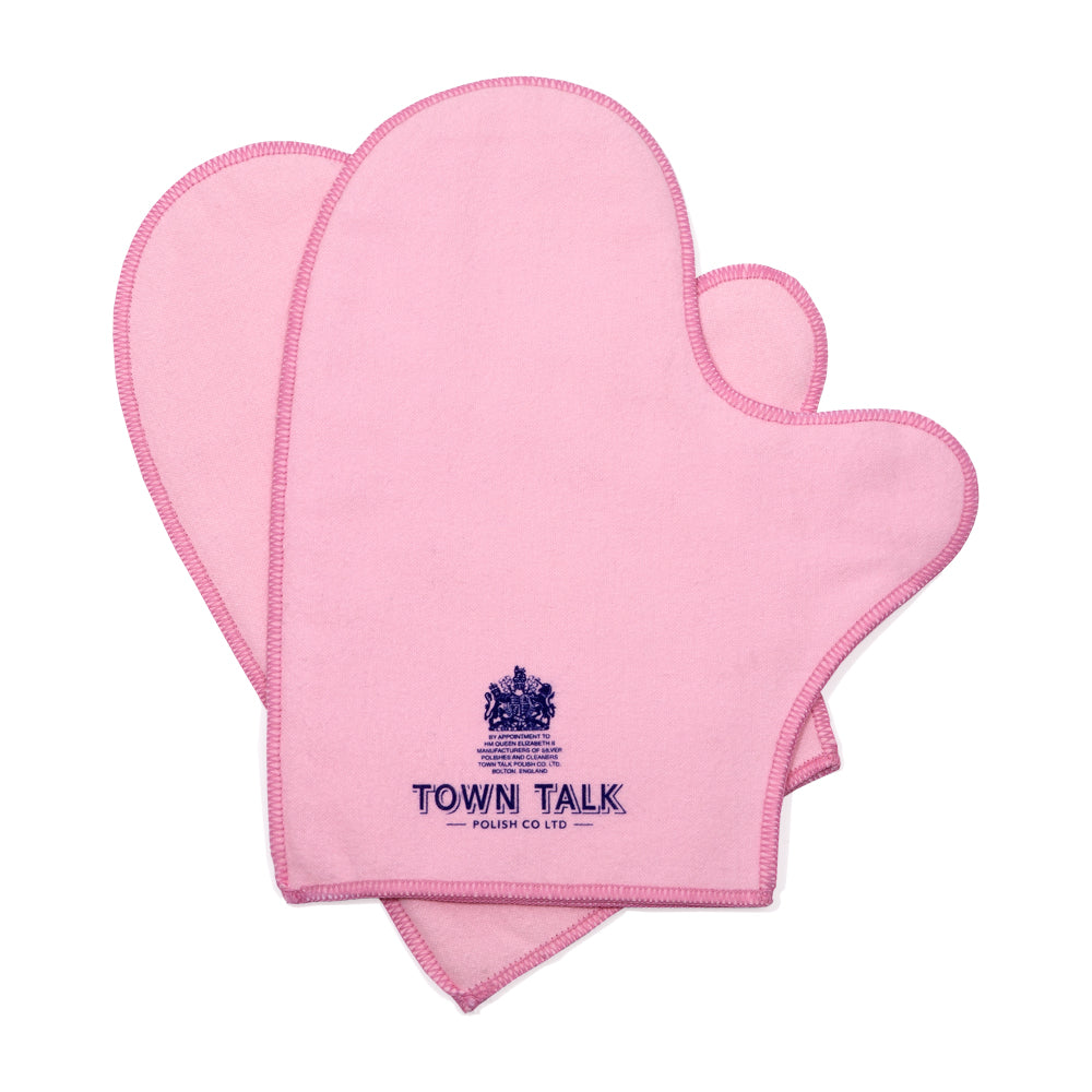 Town Talk Polish Silver Polishing Mitts Pair in Pink with Anti-Tarnish Protection