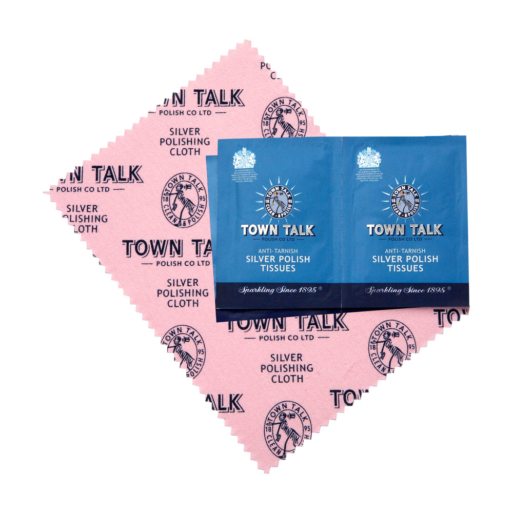 Town Talk Silver Care Kit with Silver Polishing Cloth and Anti-Tarnish Silver Polish Tissues