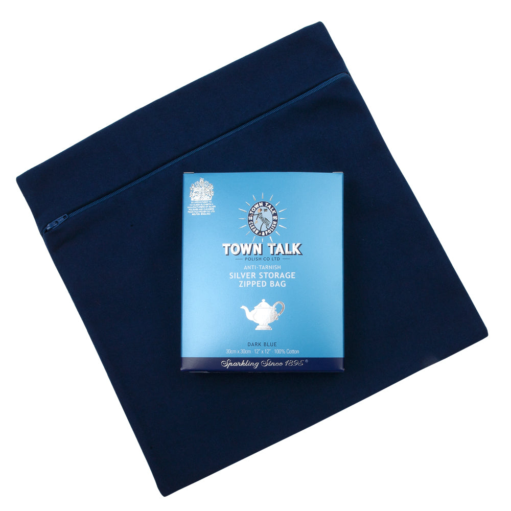 Town Talk Anti-Tarnish Silver Storage Zipped Bag 30x30cm in Dark Blue with Packaging